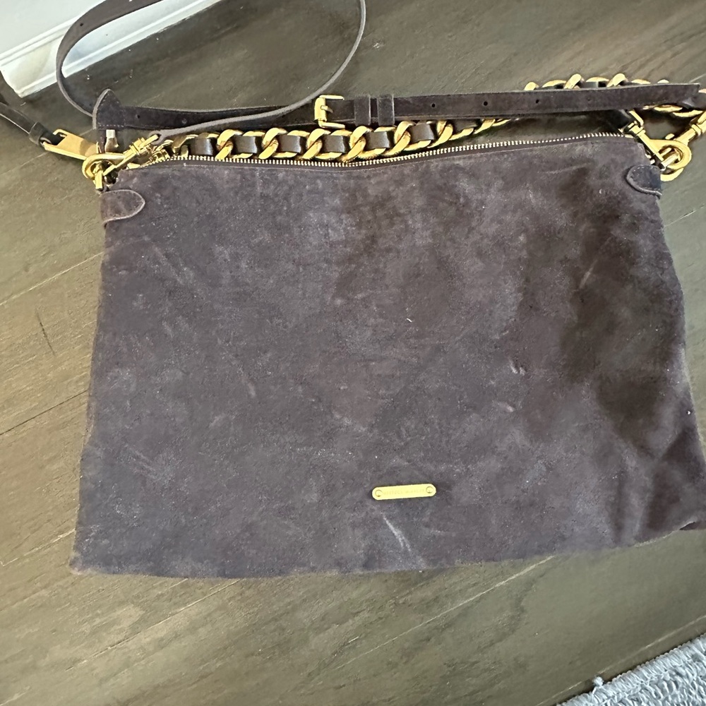 Elegant Brown Suede Bag with Gold Chain